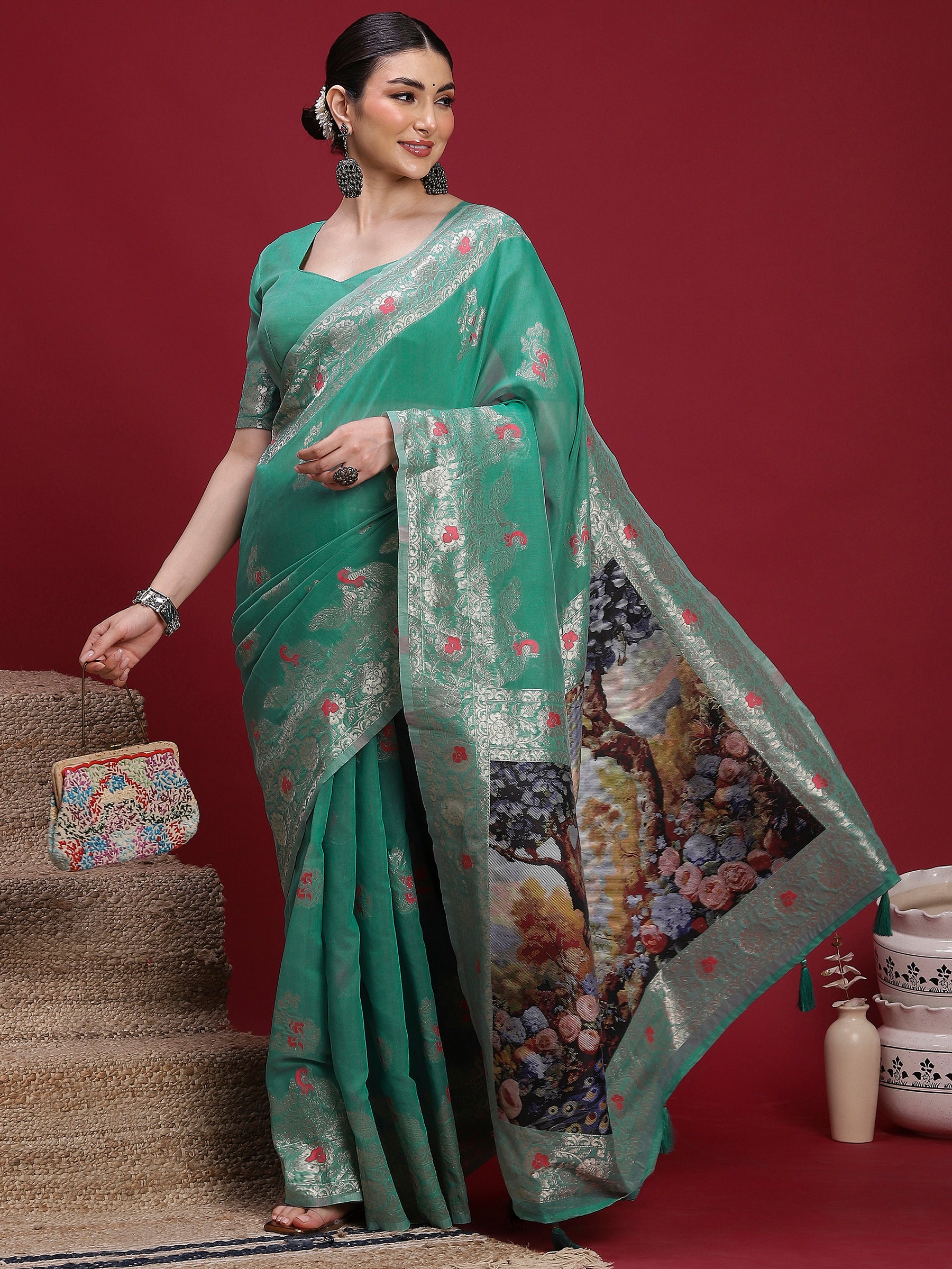 VANAYA Emerald Mist Heritage Weave Saree