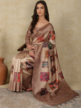 RANG TARANG-Elegant Blush Beige Saree with Artistic Patchwork Prints & Ornate Woven Border