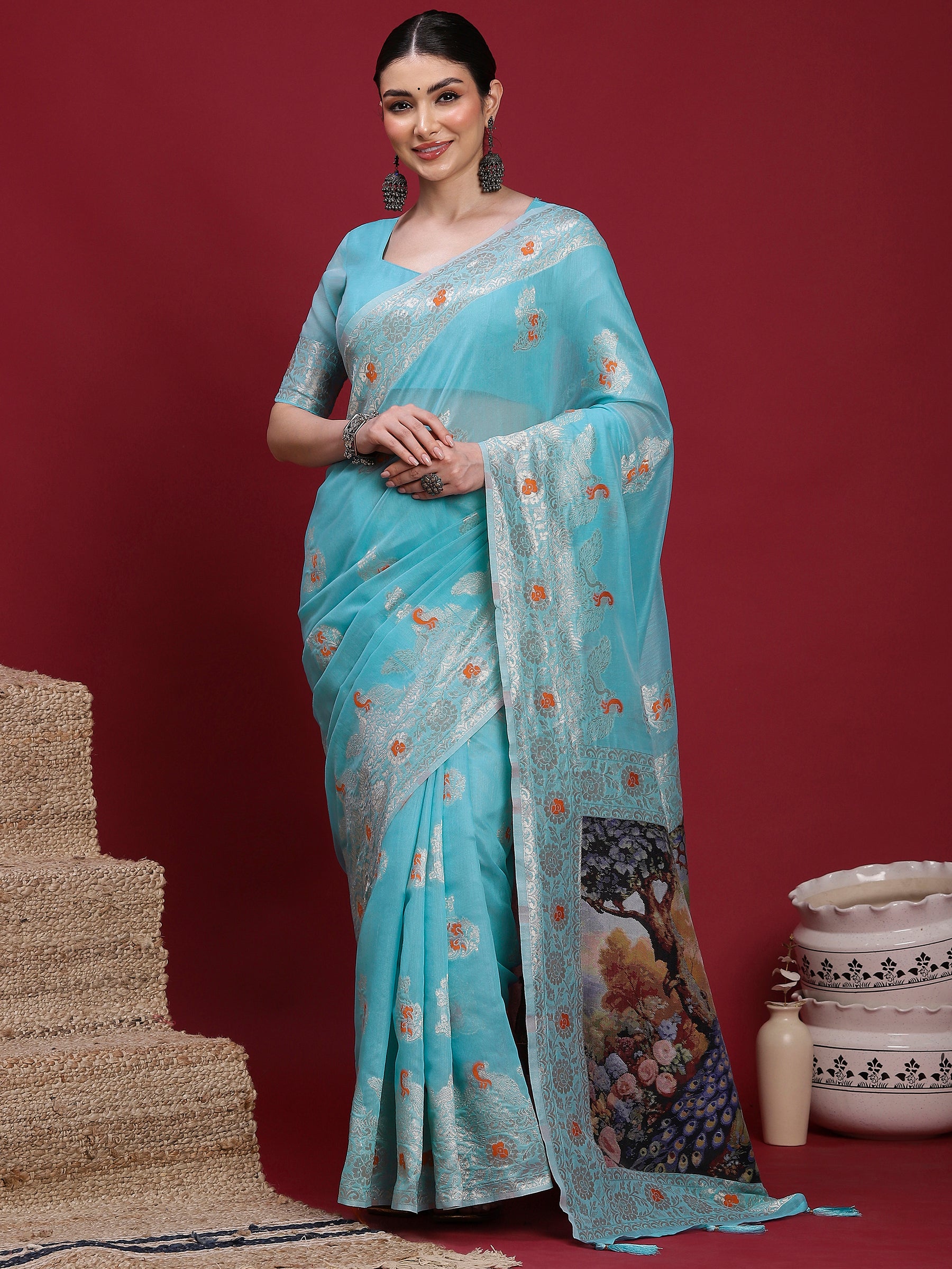 VANAYA Sky Bloom Artistic Weave Saree