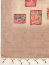 RANG TARANG-Elegant Blush Beige Saree with Artistic Patchwork Prints & Ornate Woven Border