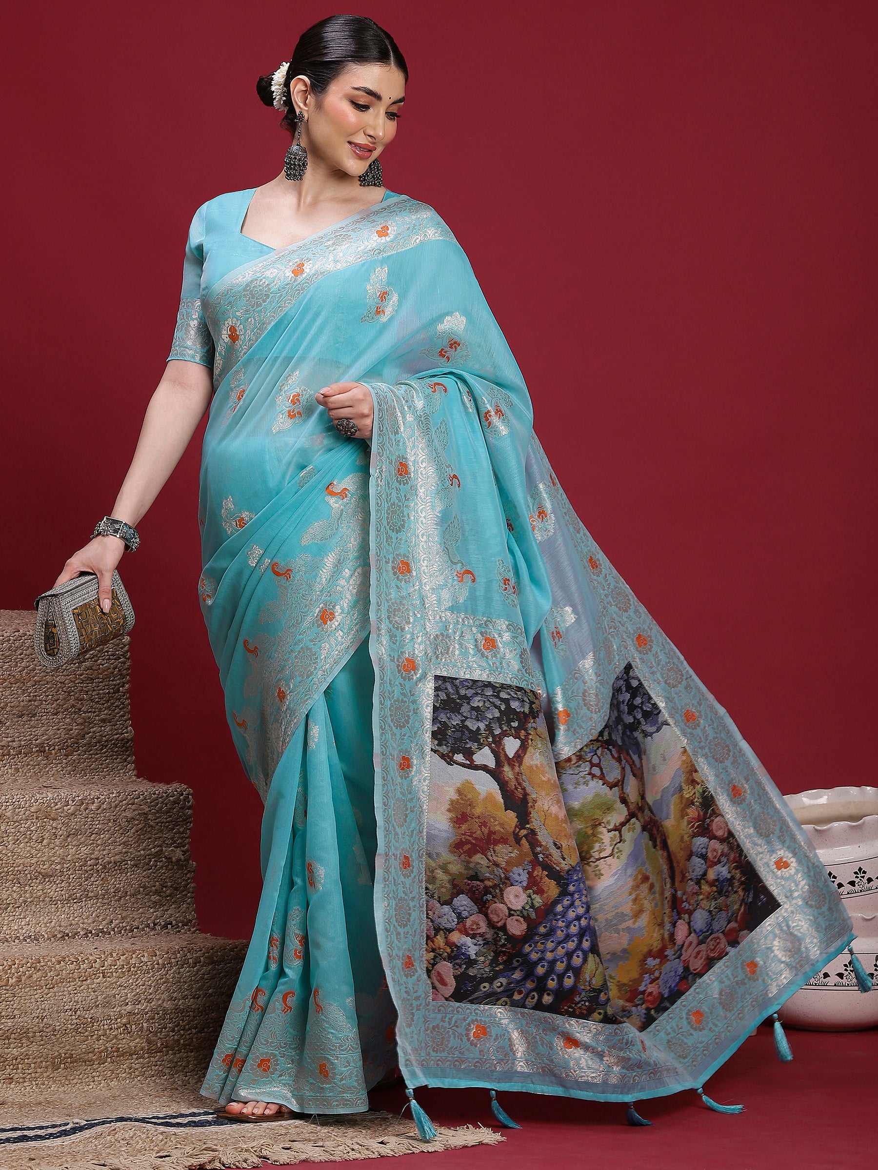 VANAYA Sky Bloom Artistic Weave Saree