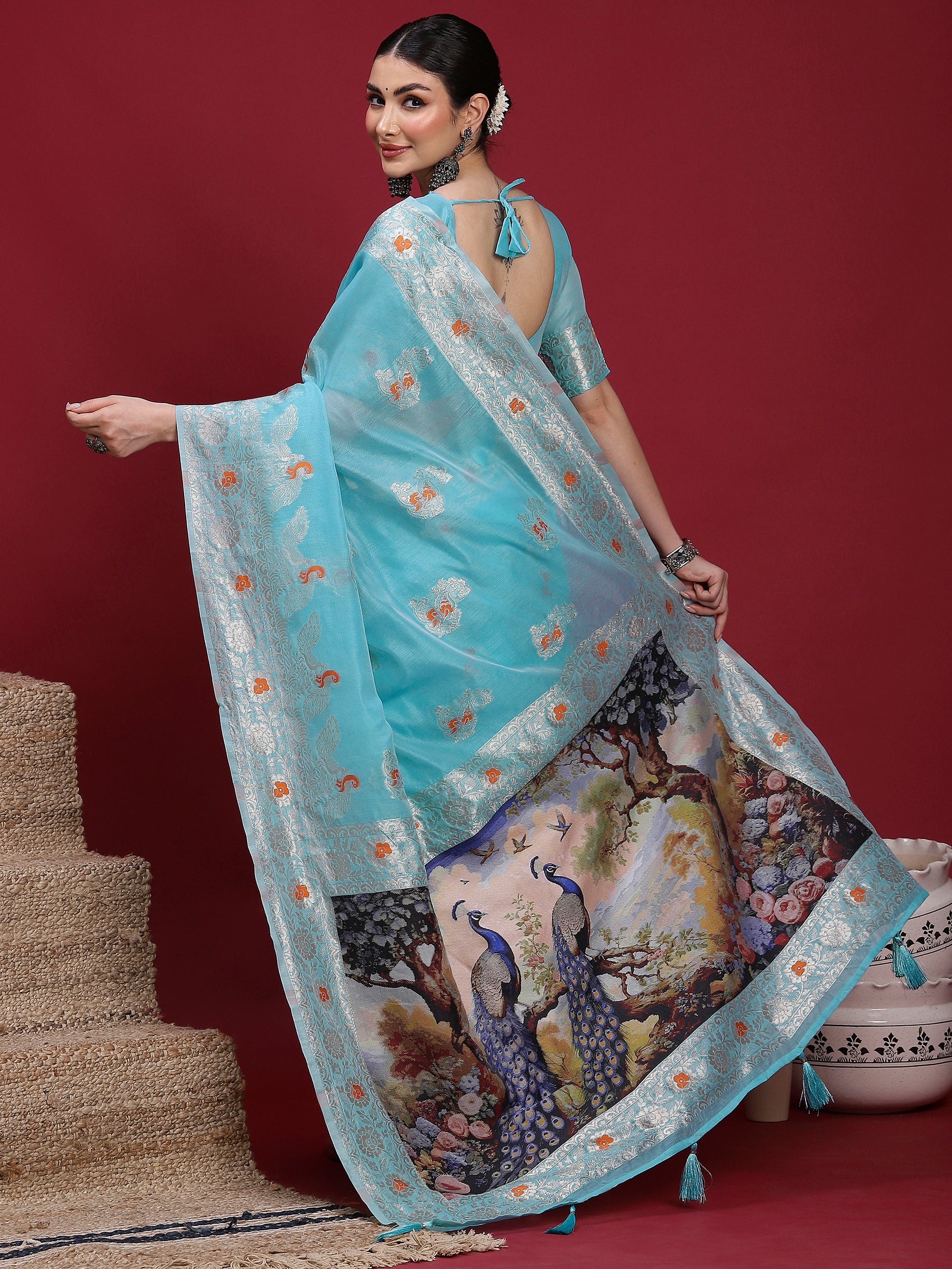 VANAYA Sky Bloom Artistic Weave Saree