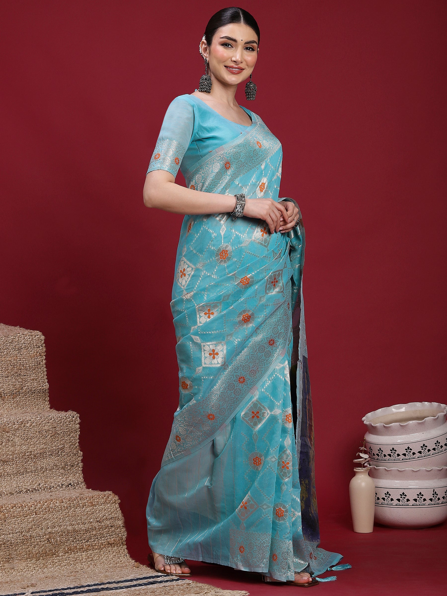 VANAYA Sky Bloom Silver Weave Saree