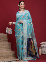 VANAYA Sky Bloom Silver Weave Saree