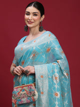 VANAYA Sky Bloom Silver Weave Saree