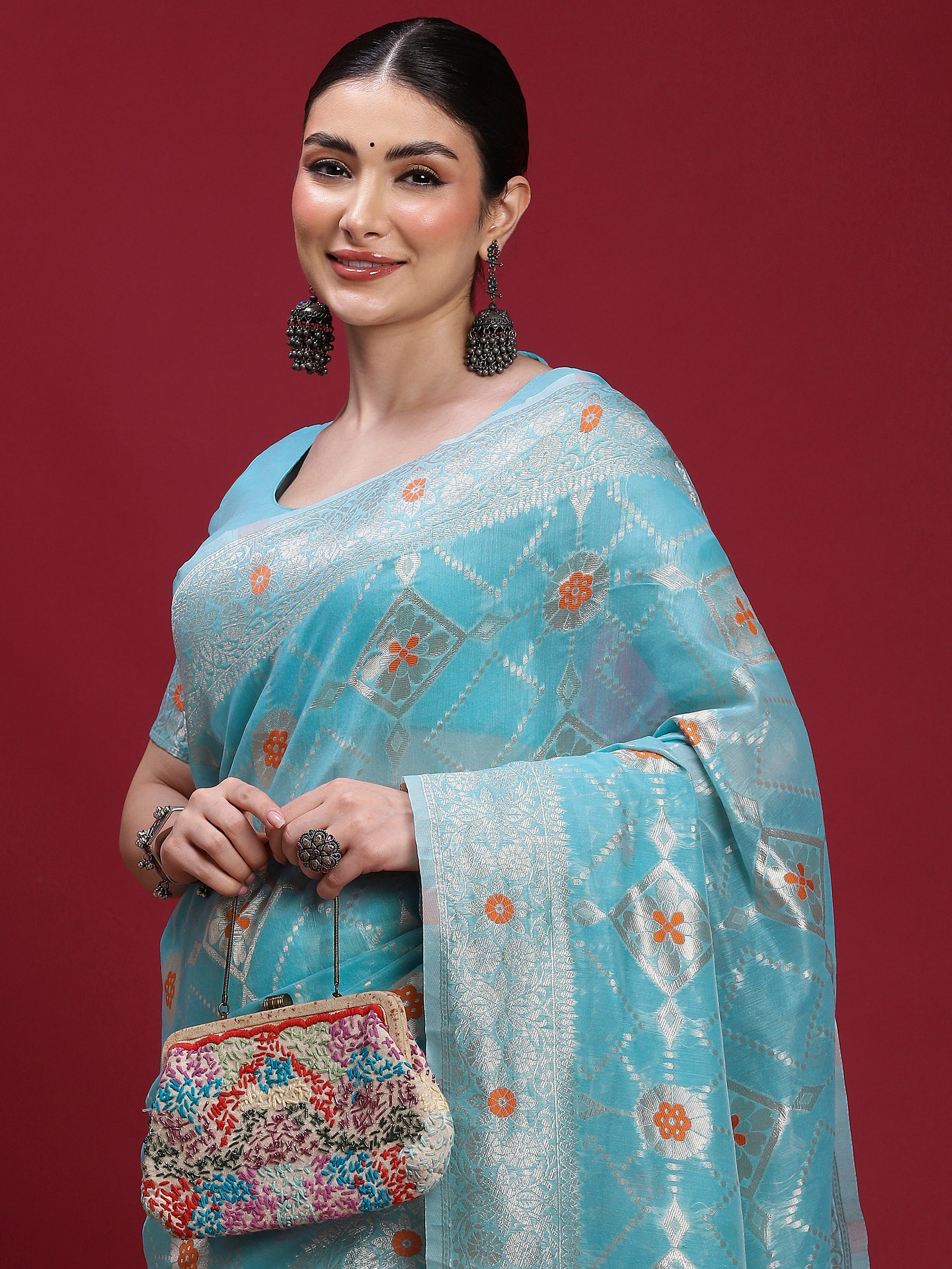 VANAYA Sky Bloom Silver Weave Saree
