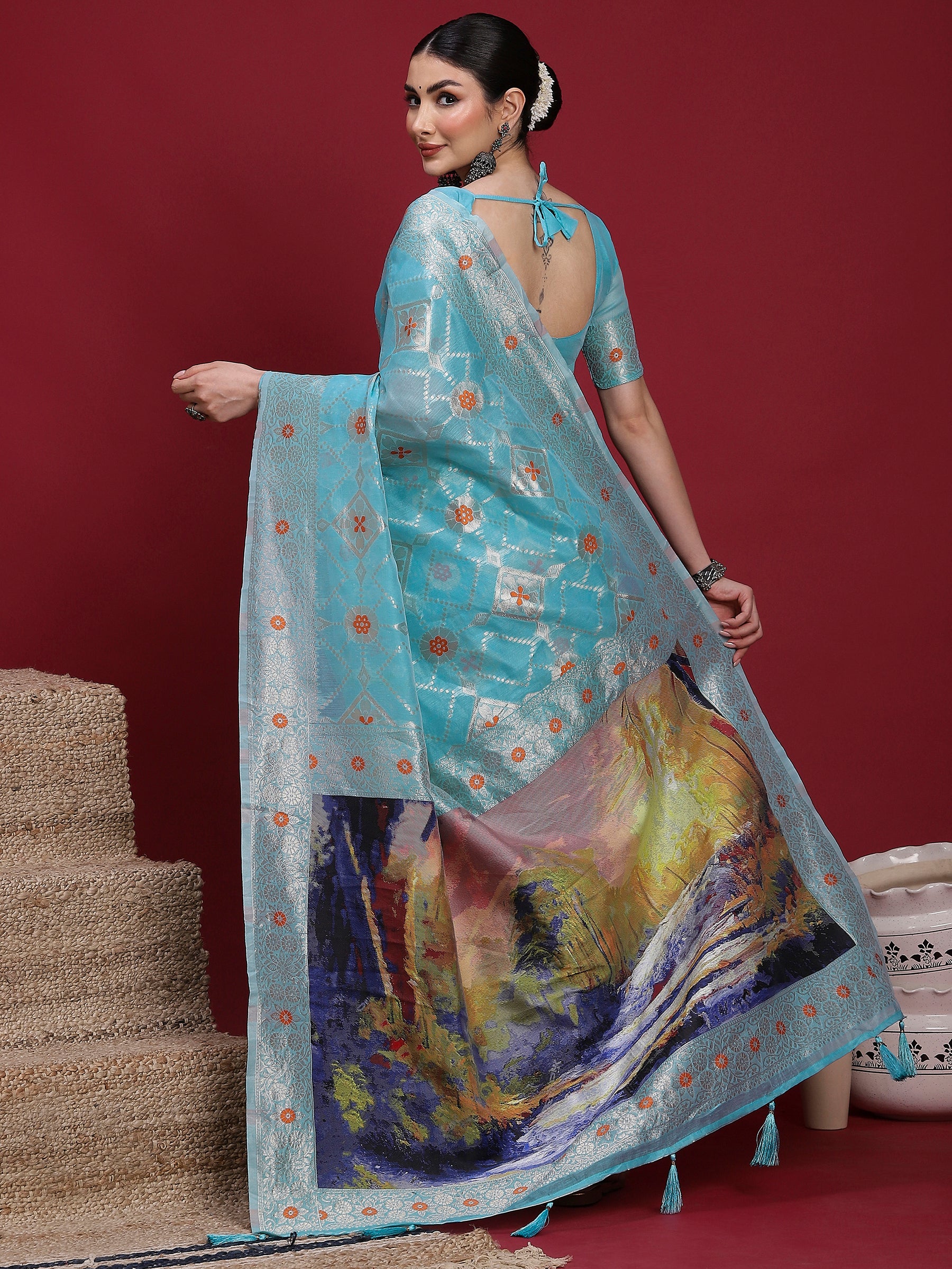 VANAYA Sky Bloom Silver Weave Saree