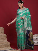 VANAYA Emerald Mosaic Silver Weave Saree