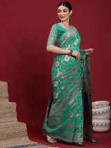 VANAYA Emerald Mosaic Silver Weave Saree