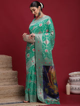 VANAYA Emerald Mosaic Silver Weave Saree