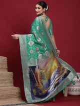 VANAYA Emerald Mosaic Silver Weave Saree