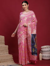 VANAYA Blush Petal Silver Weave Saree