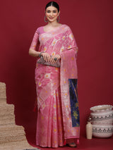 VANAYA Blush Petal Silver Weave Saree