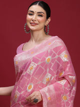 VANAYA Blush Petal Silver Weave Saree