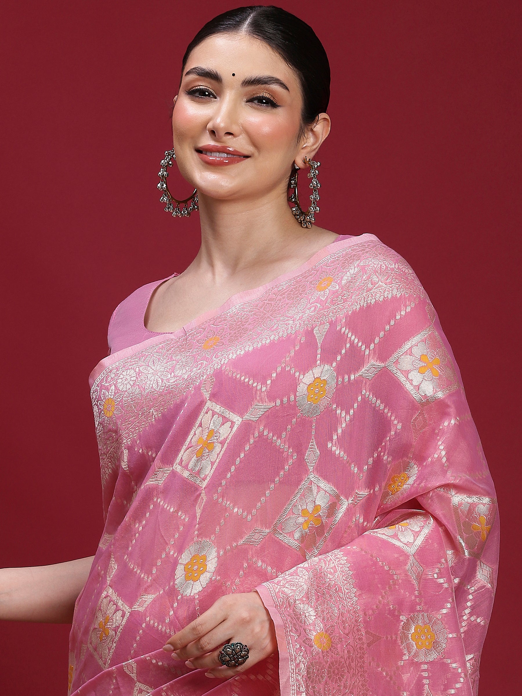 VANAYA Blush Petal Silver Weave Saree