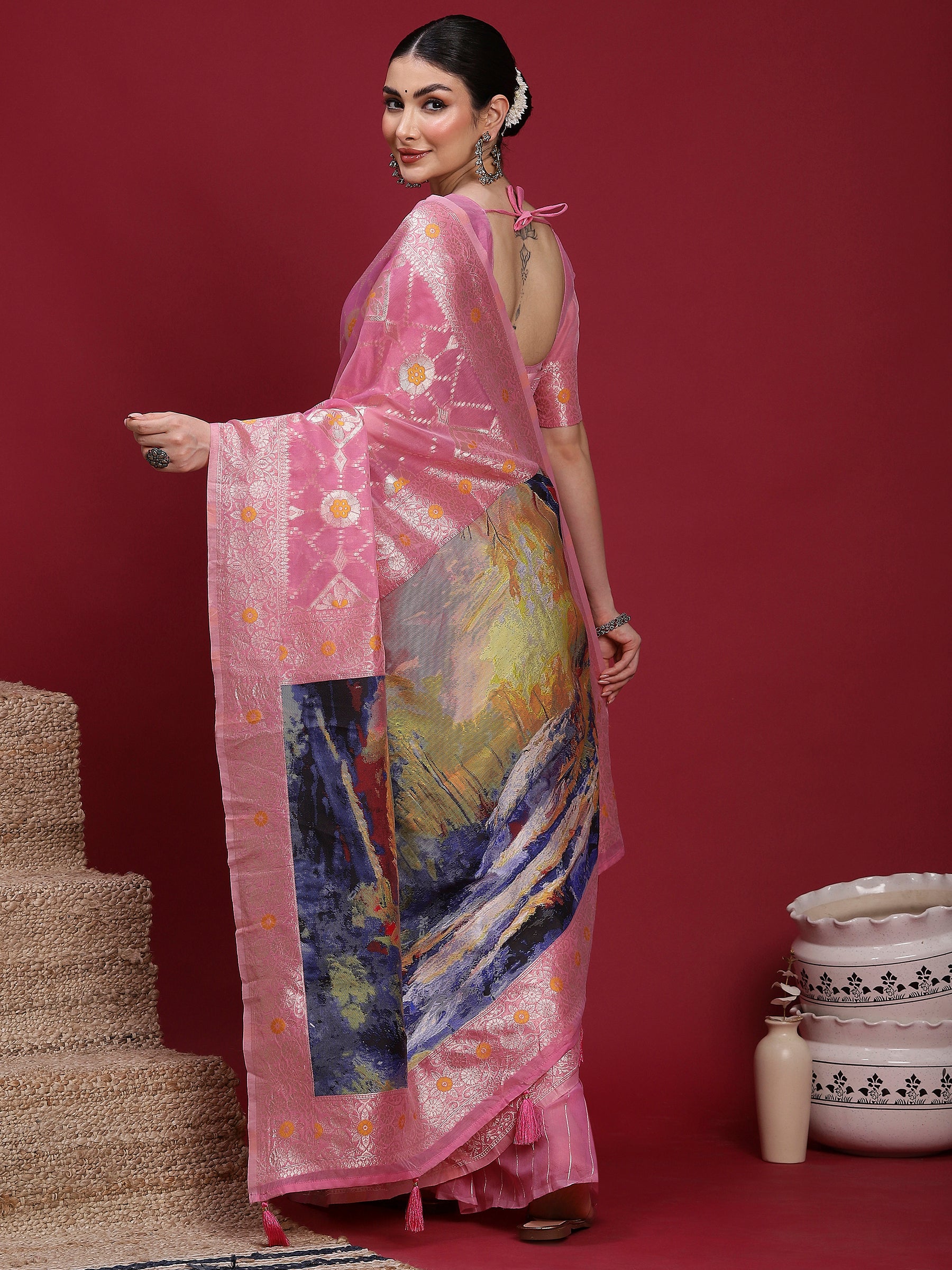 VANAYA Blush Petal Silver Weave Saree