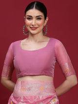VANAYA Blush Petal Silver Weave Saree