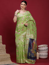 VANAYA Pistachio Bloom Silver Weave Saree
