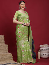 VANAYA Pistachio Bloom Silver Weave Saree