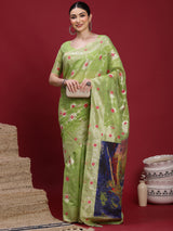 VANAYA Pistachio Bloom Silver Weave Saree