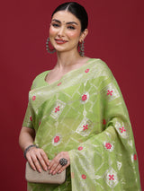 VANAYA Pistachio Bloom Silver Weave Saree