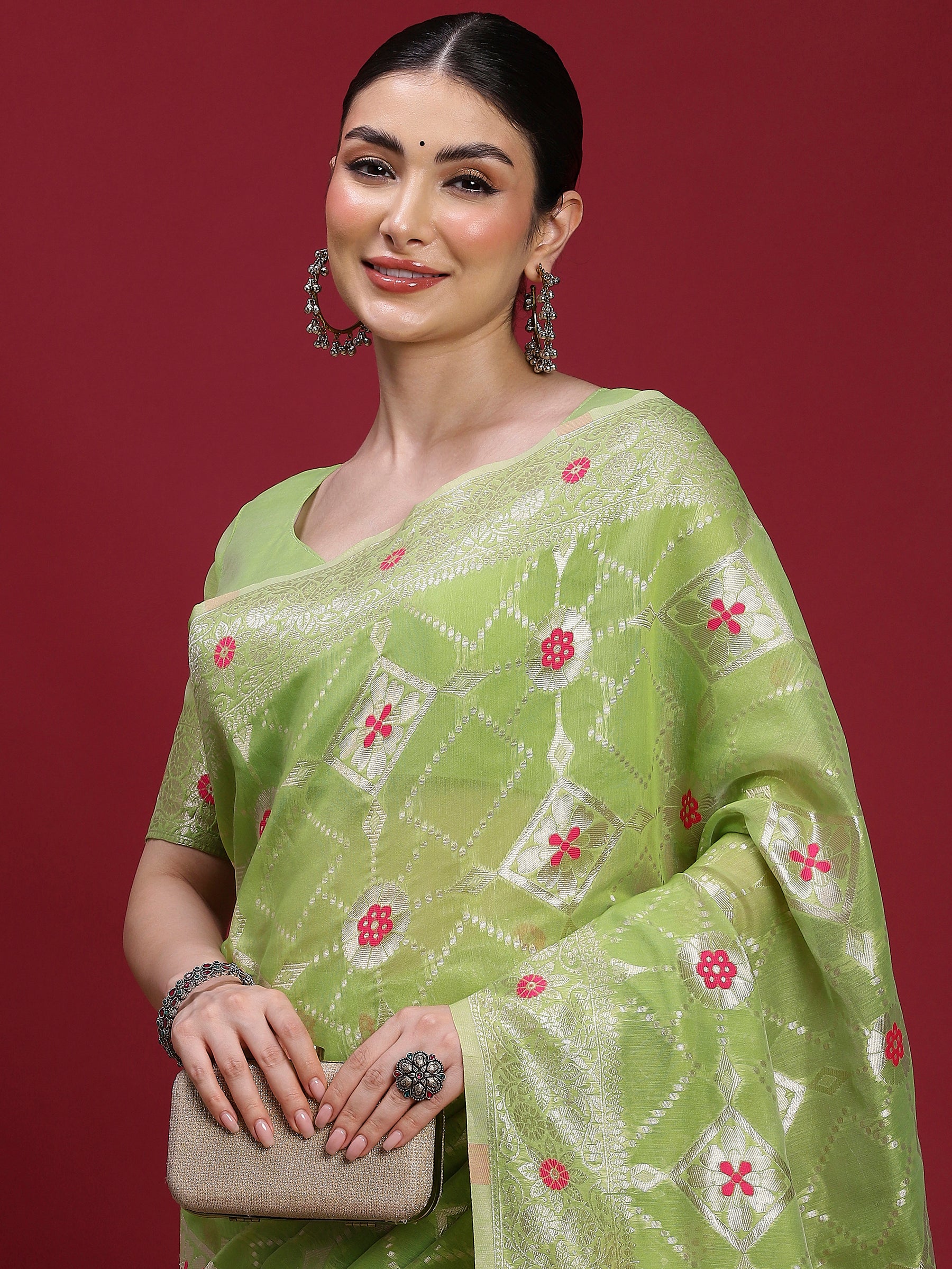 VANAYA Pistachio Bloom Silver Weave Saree