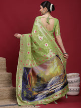 VANAYA Pistachio Bloom Silver Weave Saree