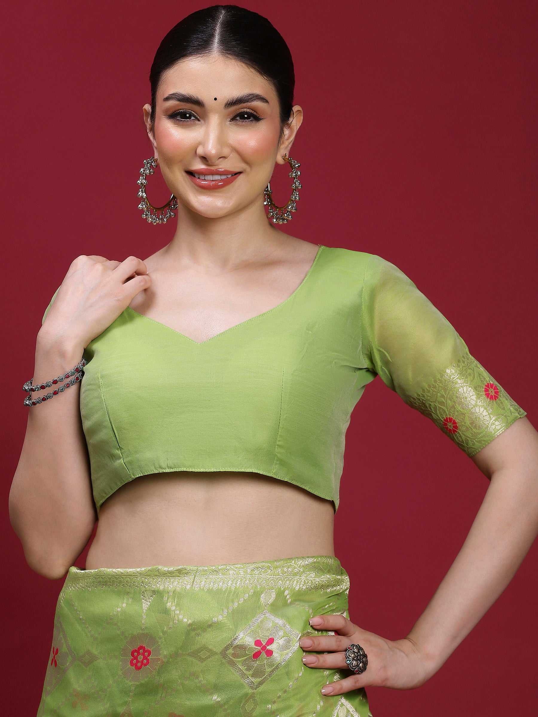 VANAYA Pistachio Bloom Silver Weave Saree