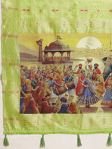 VANAYA-Elegant Pistachio Green Silver Zari Saree with Royal Heritage Print Pallu
