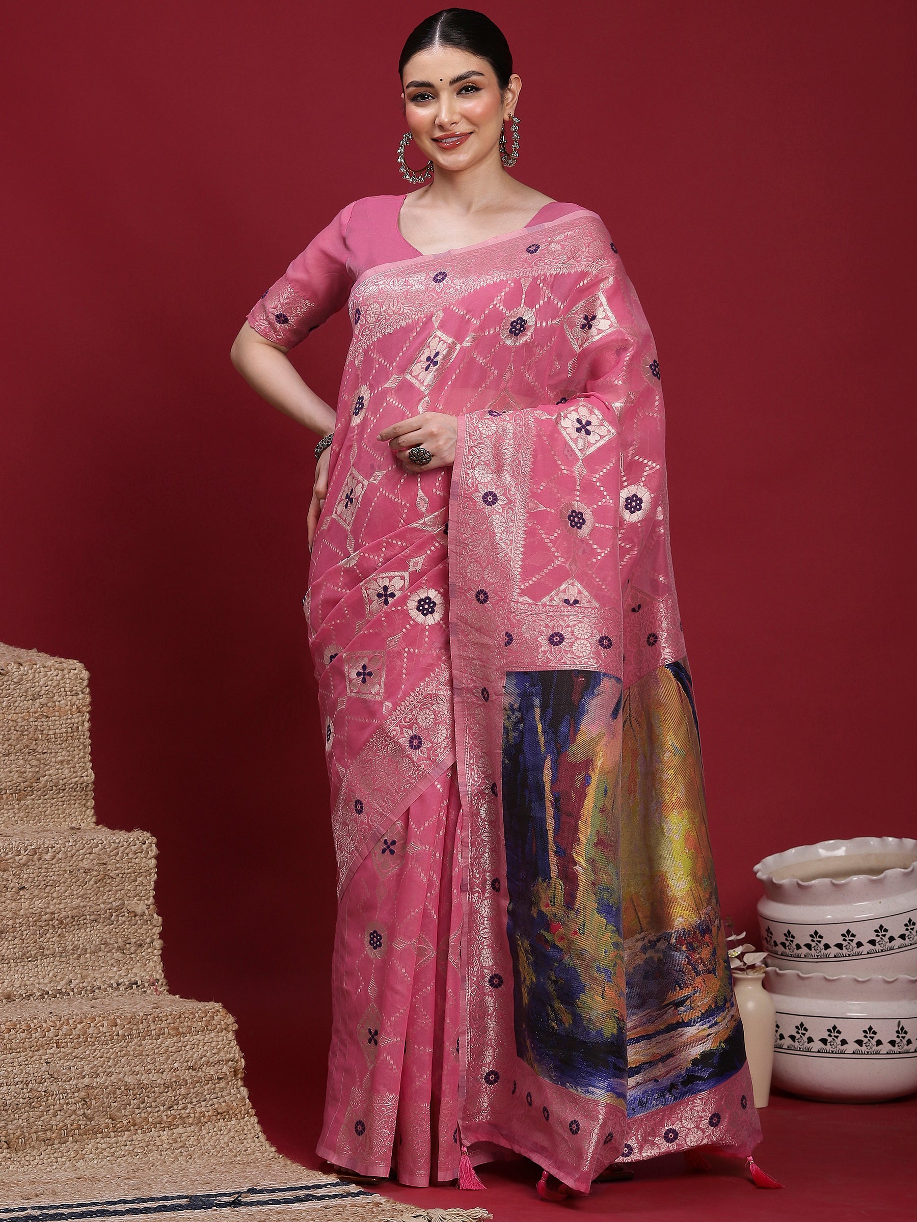 VANAYA Rosewood Scenic Weave Saree