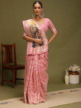 VANAYA-Graceful Blush Pink Silver Zari Saree with Heritage Art Pallu Tassels