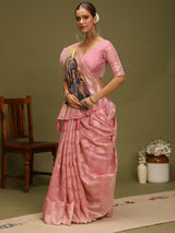 VANAYA-Graceful Blush Pink Silver Zari Saree with Heritage Art Pallu Tassels