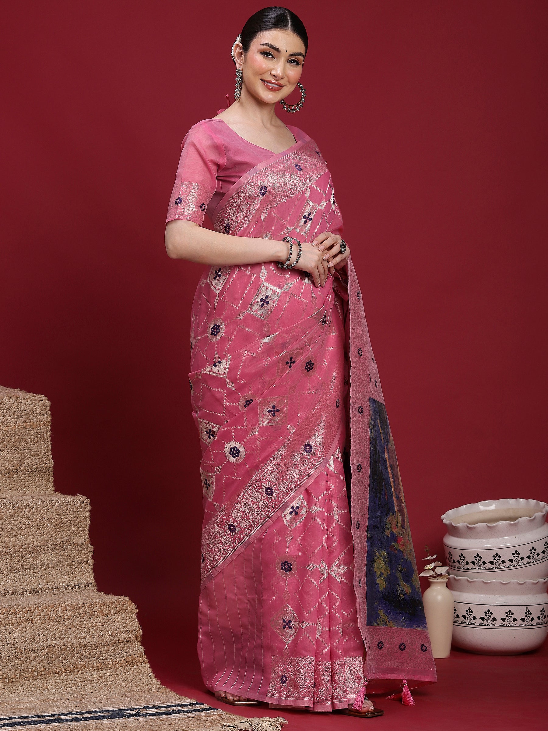 VANAYA Rosewood Scenic Weave Saree