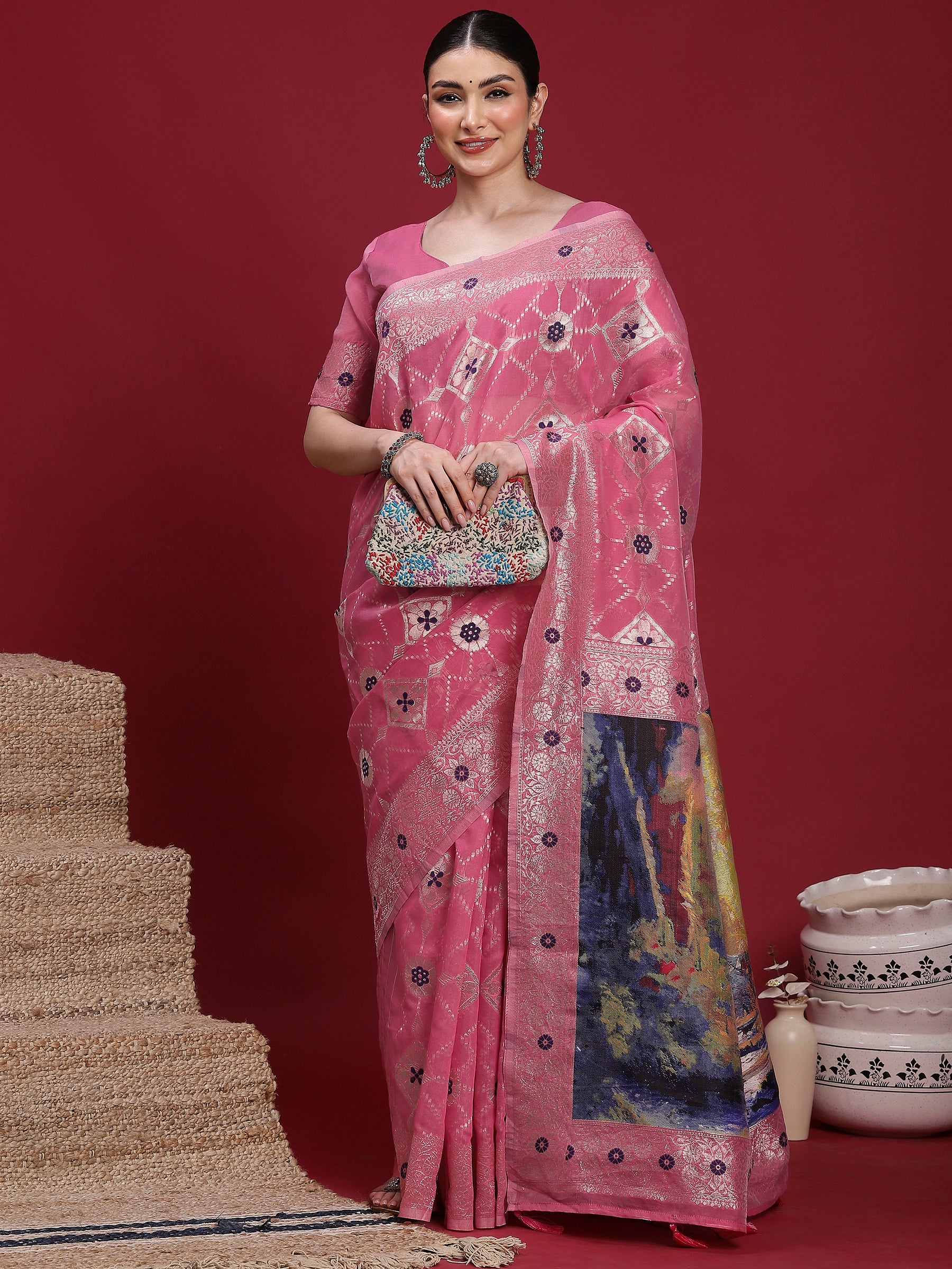 VANAYA Rosewood Scenic Weave Saree