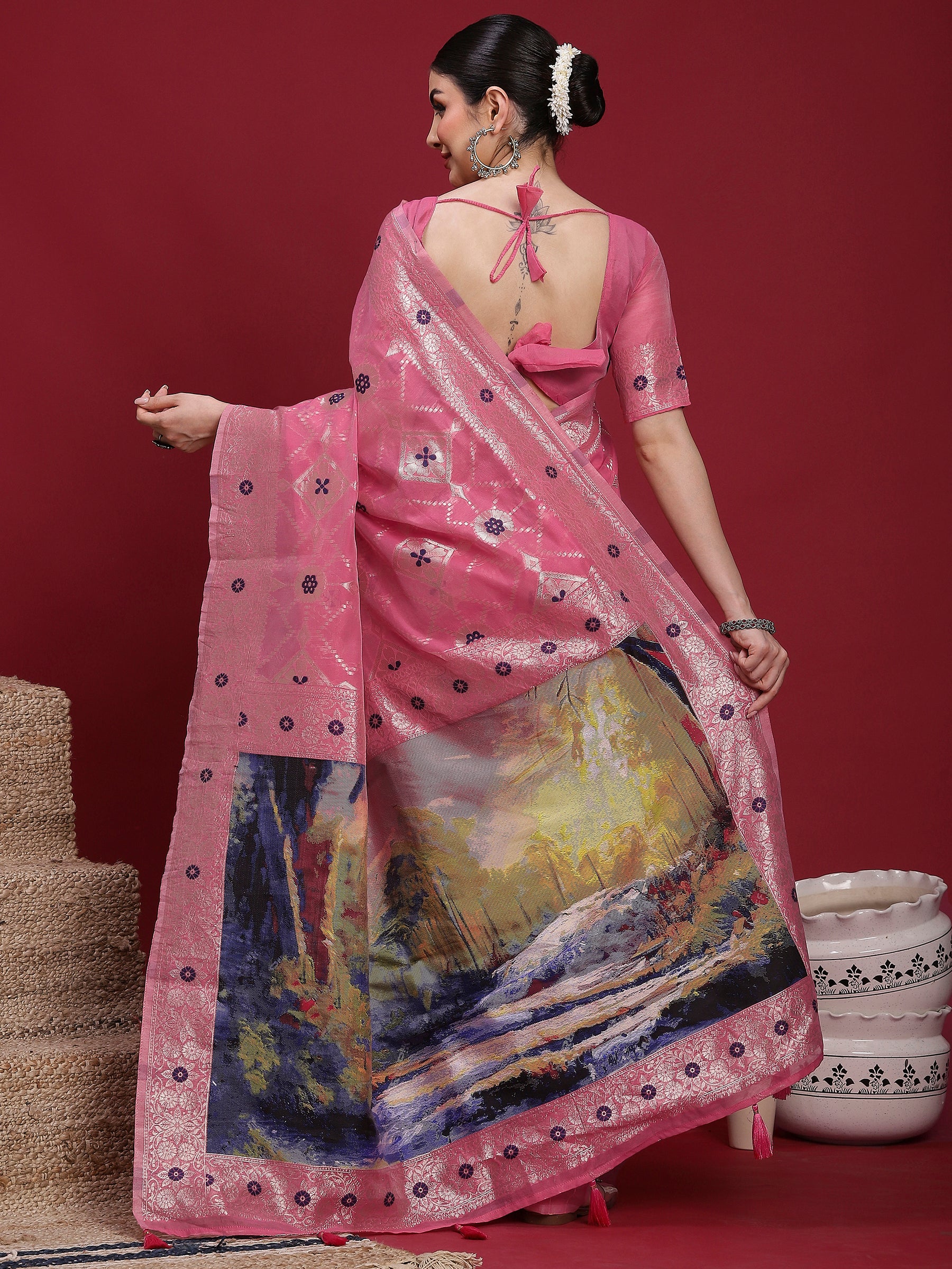 VANAYA Rosewood Scenic Weave Saree