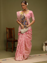 VANAYA-Graceful Blush Pink Silver Zari Saree with Heritage Art Pallu Tassels