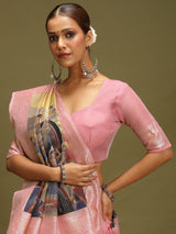 VANAYA-Graceful Blush Pink Silver Zari Saree with Heritage Art Pallu Tassels