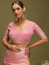 VANAYA-Graceful Blush Pink Silver Zari Saree with Heritage Art Pallu Tassels