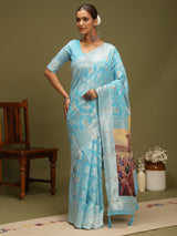 VANAYA-Elegant Sky Blue Silver Zari Weave Saree with Royal Heritage Pallu