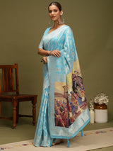 VANAYA-Elegant Sky Blue Silver Zari Weave Saree with Royal Heritage Pallu