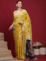 VANAYA Golden Meadow Scenic Weave Saree