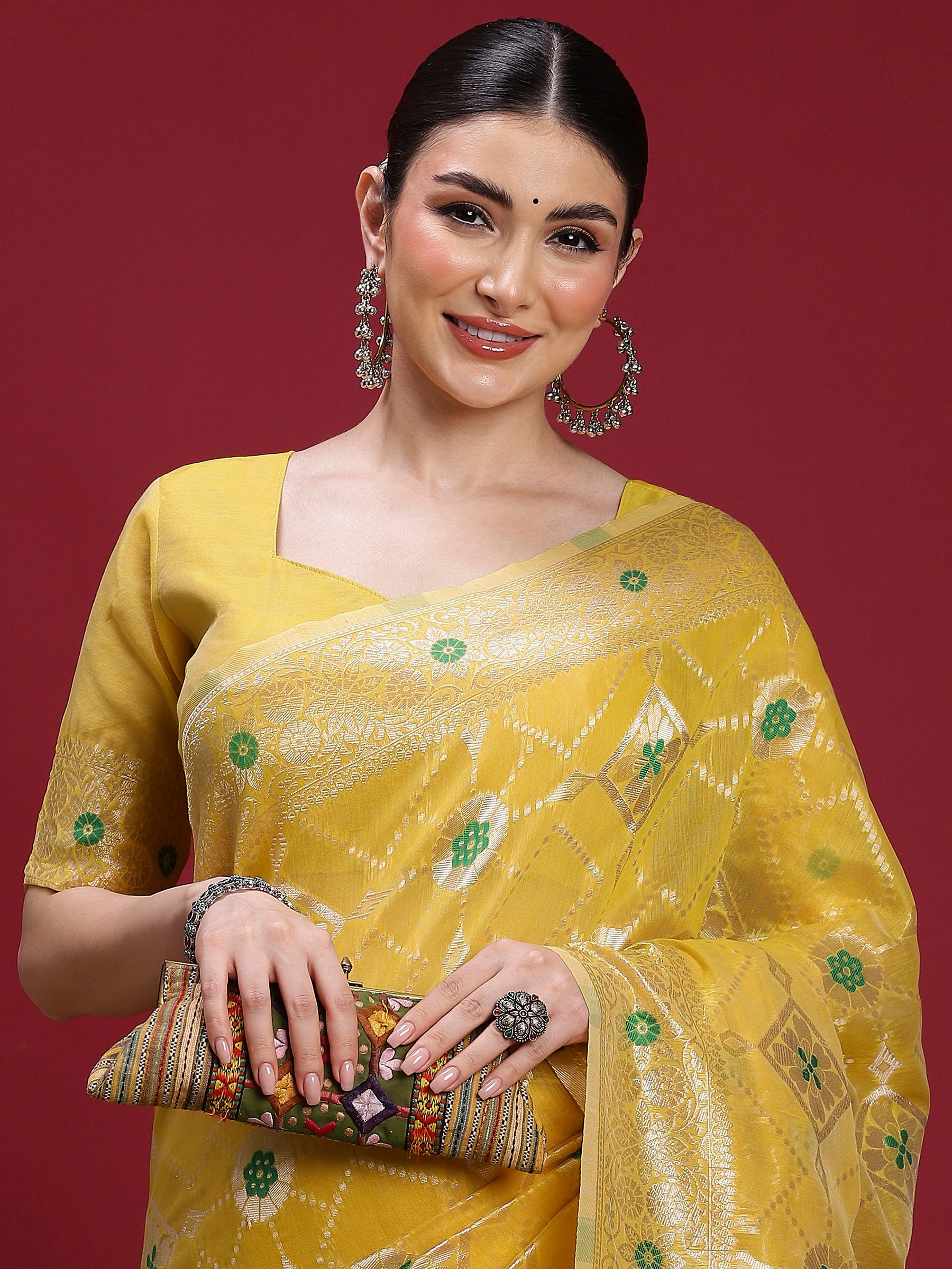 VANAYA Golden Meadow Scenic Weave Saree