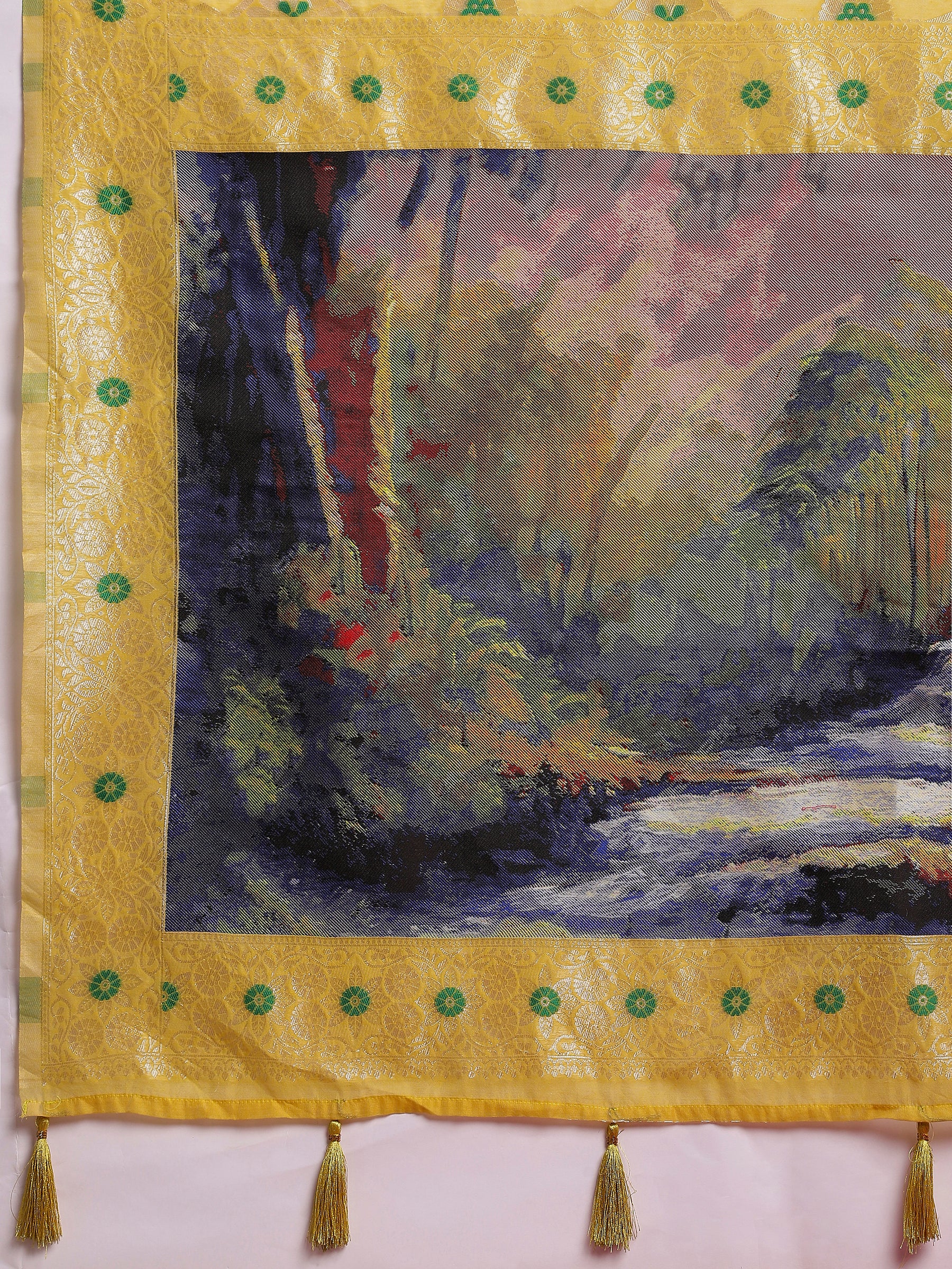 VANAYA Golden Meadow Scenic Weave Saree