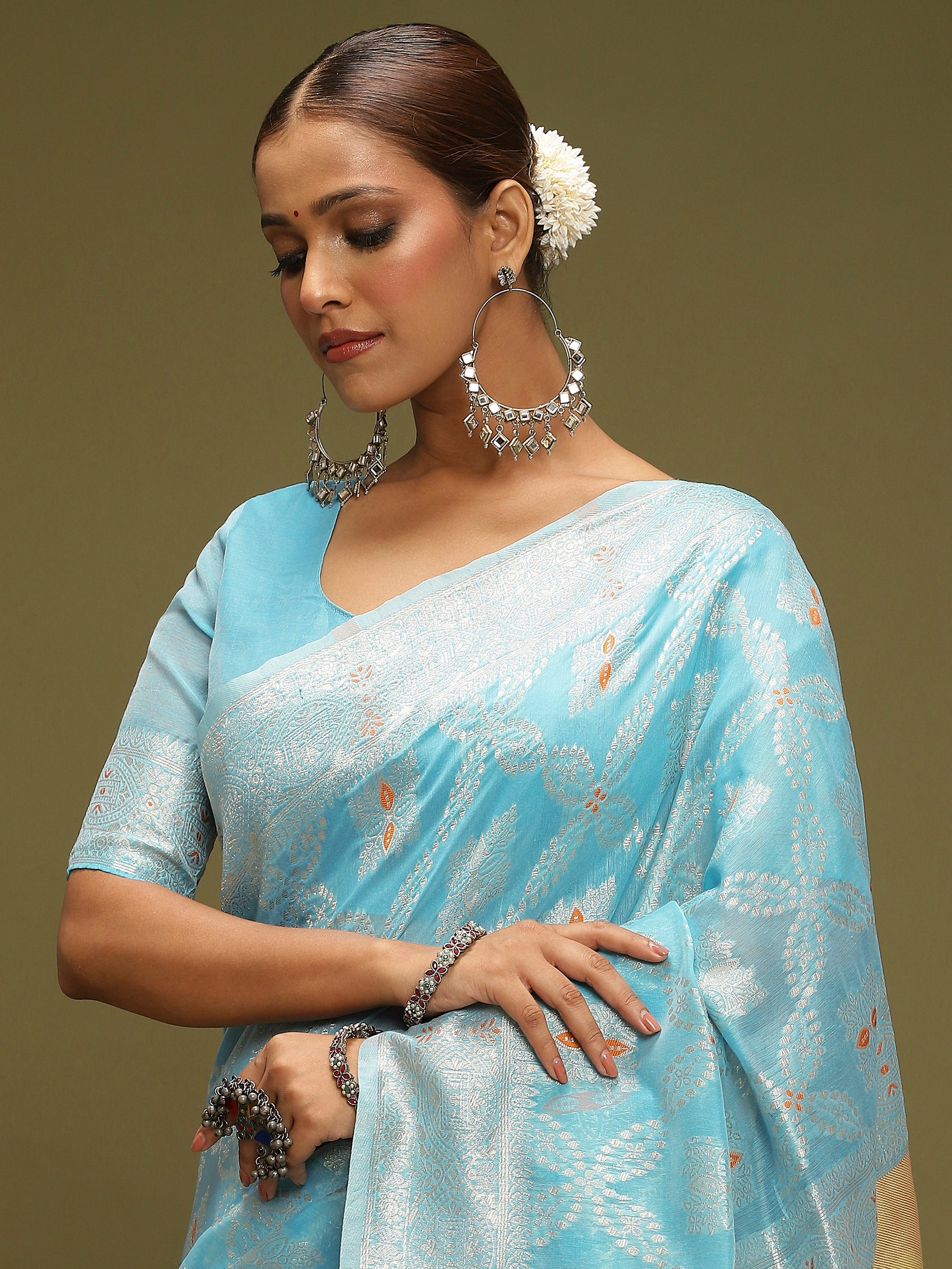 VANAYA-Elegant Sky Blue Silver Zari Weave Saree with Royal Heritage Pallu