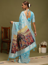 VANAYA-Elegant Sky Blue Silver Zari Weave Saree with Royal Heritage Pallu