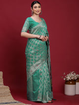 VANAYA Emerald Bloom Designer Weave Saree