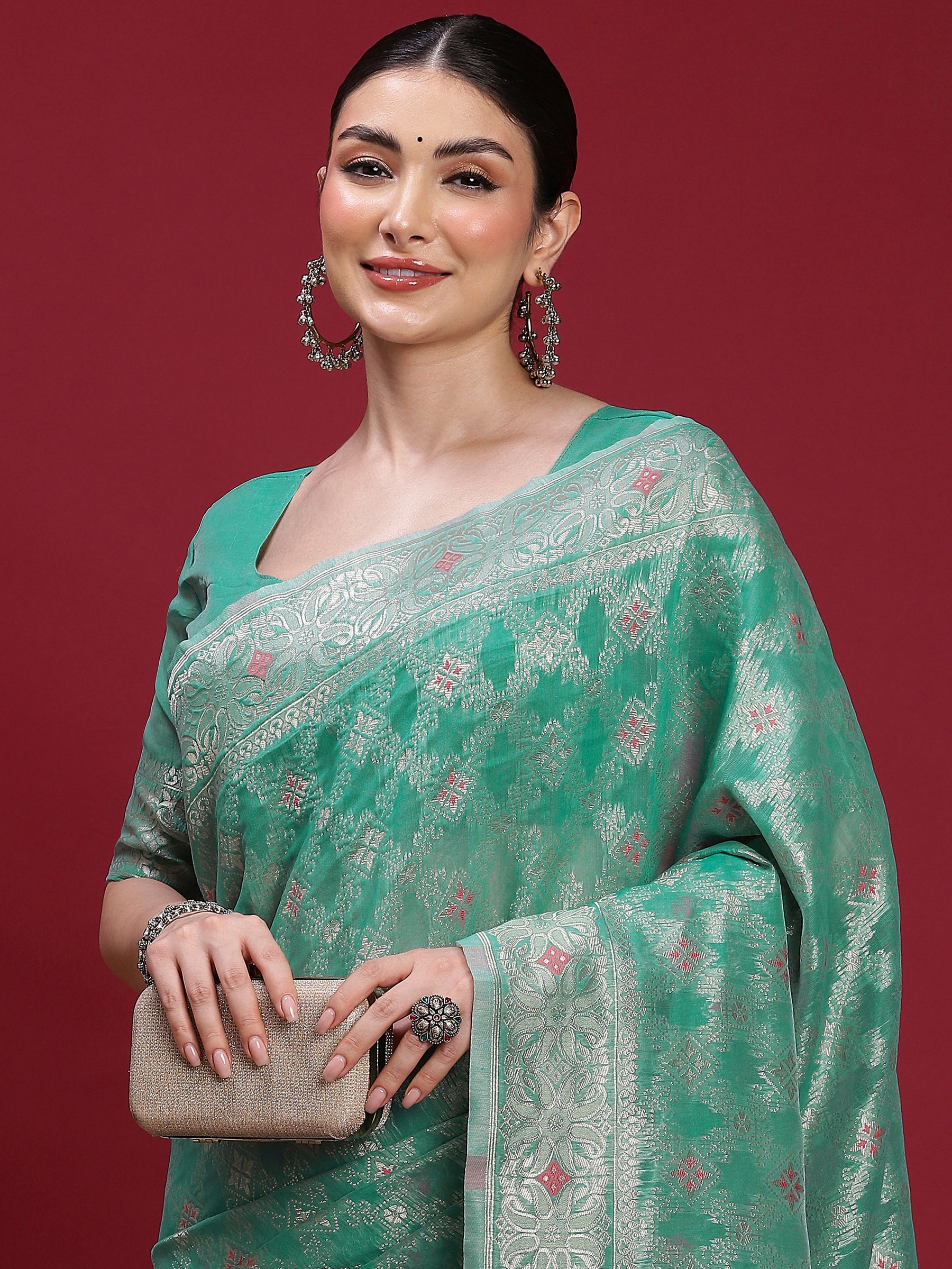 VANAYA Emerald Bloom Designer Weave Saree