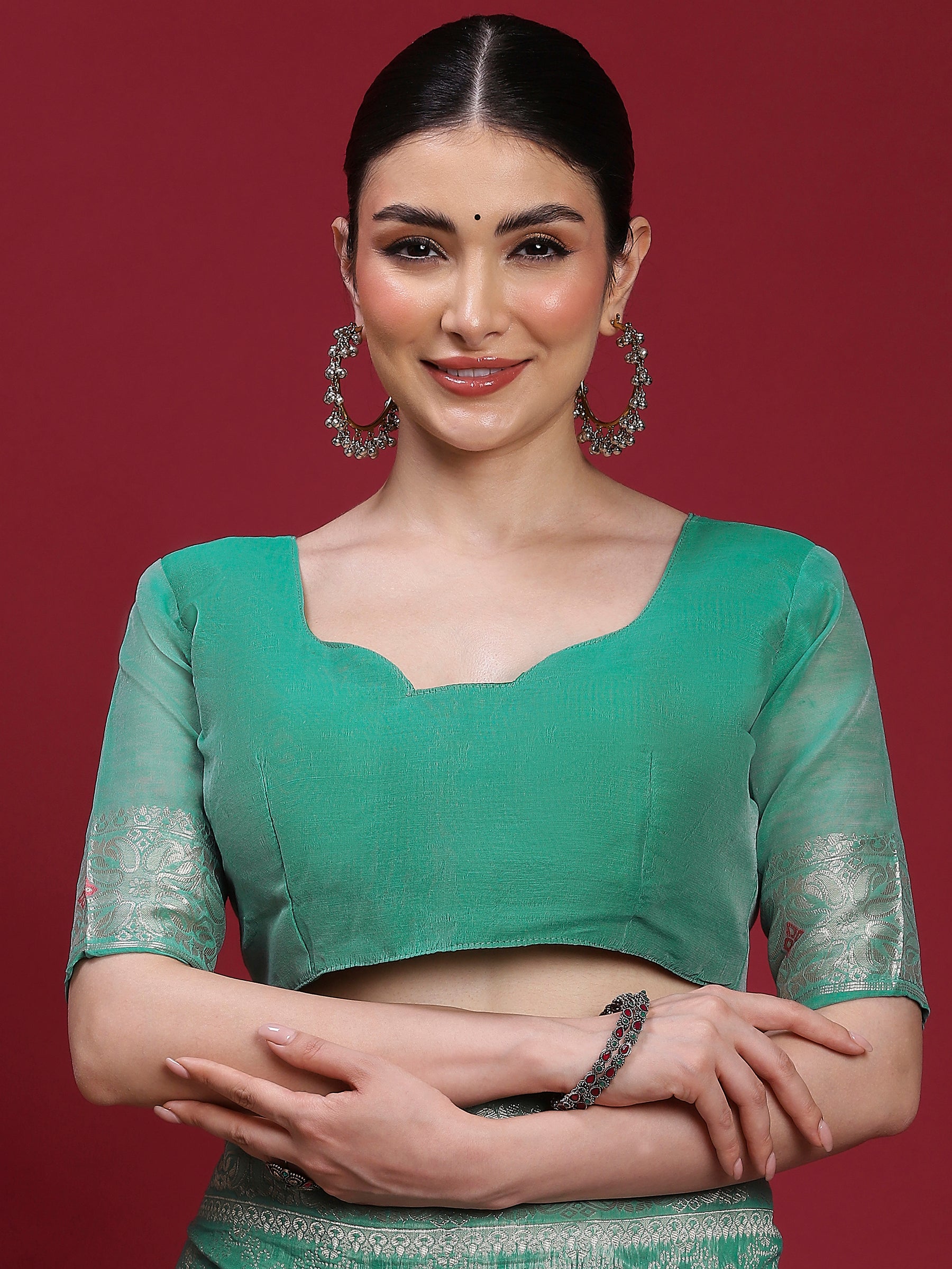 VANAYA Emerald Bloom Designer Weave Saree