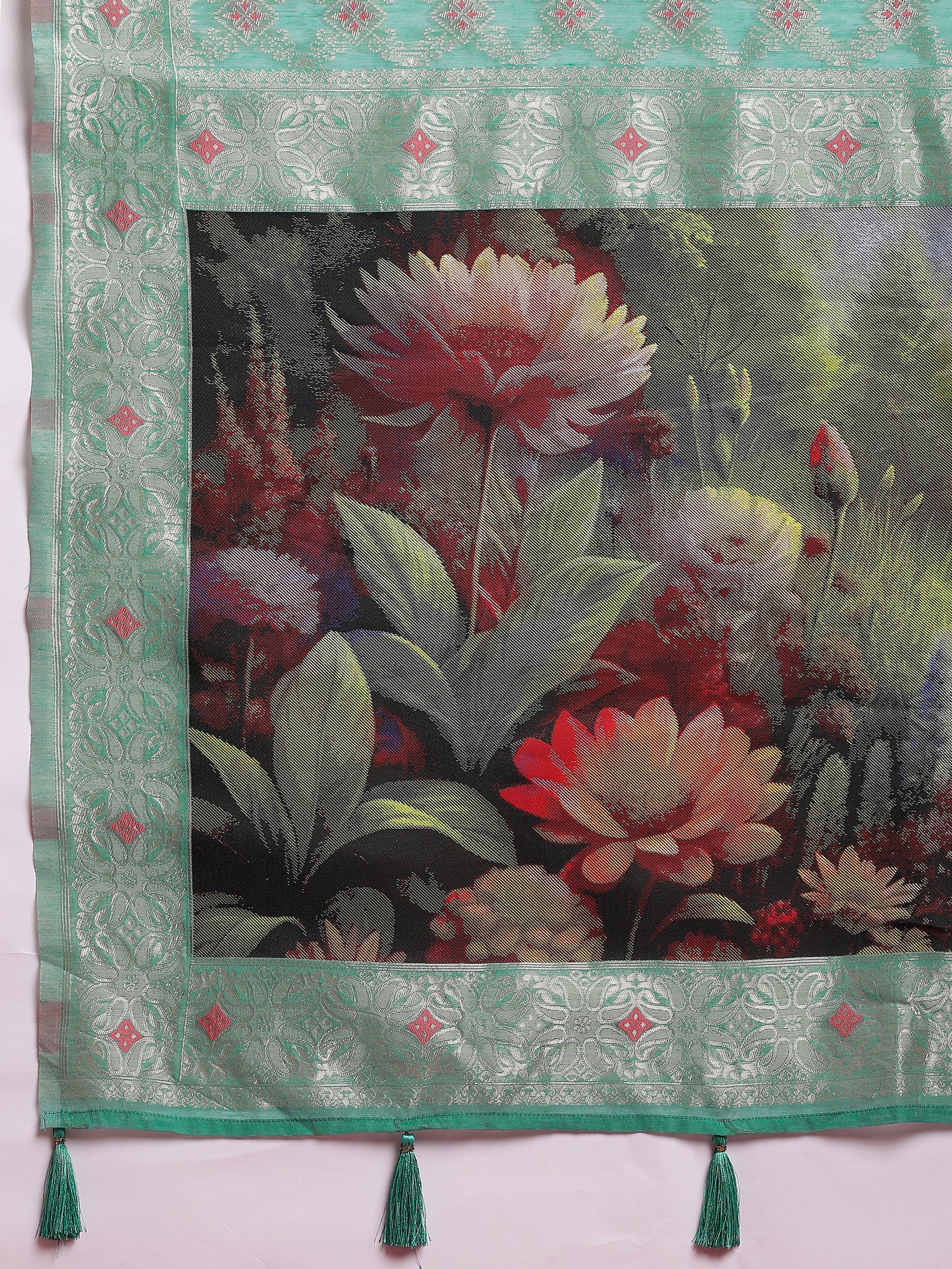 VANAYA Emerald Bloom Designer Weave Saree