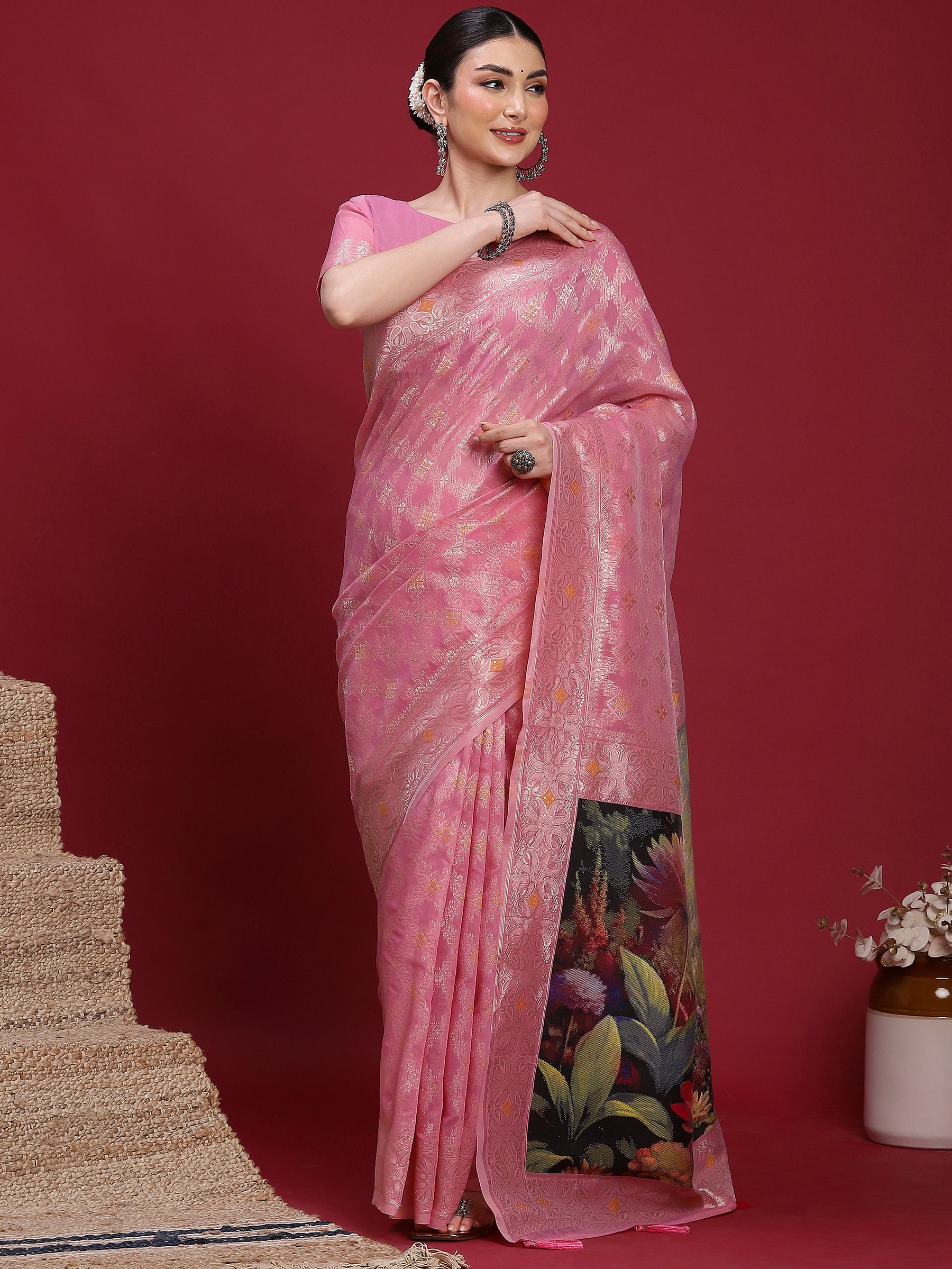 VANAYA Blush Garden Artistic Weave Saree